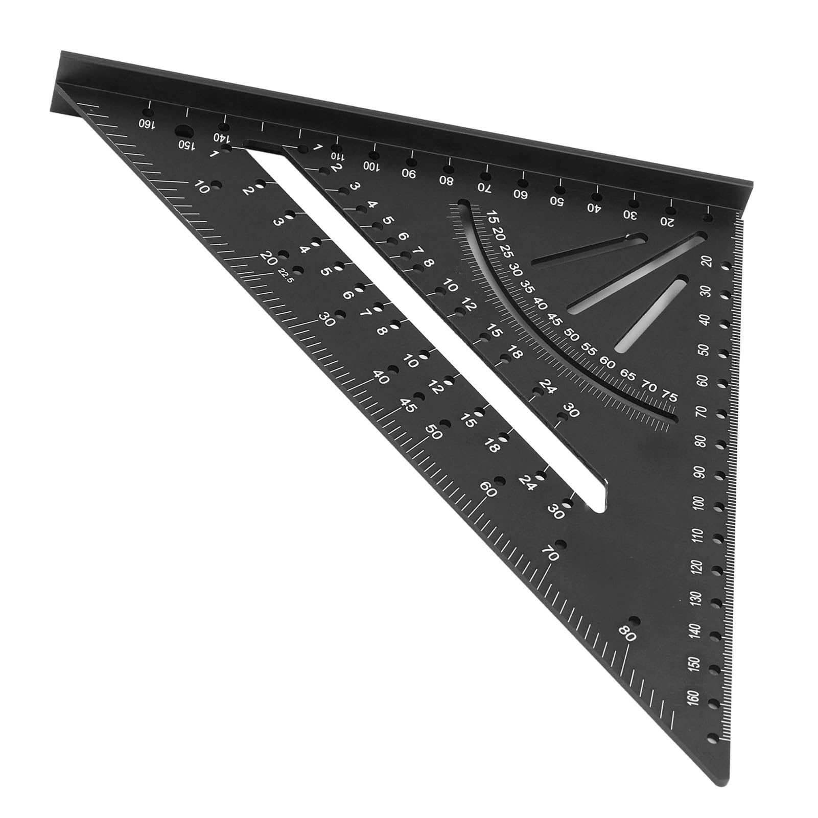 Righello Triangolare in Alluminio, Righello Triangolare per la Lavorazione del Legno con Scale Precise a 30°, 45°, 60° e 90°, Righello ad Angolo retto metrico inciso.