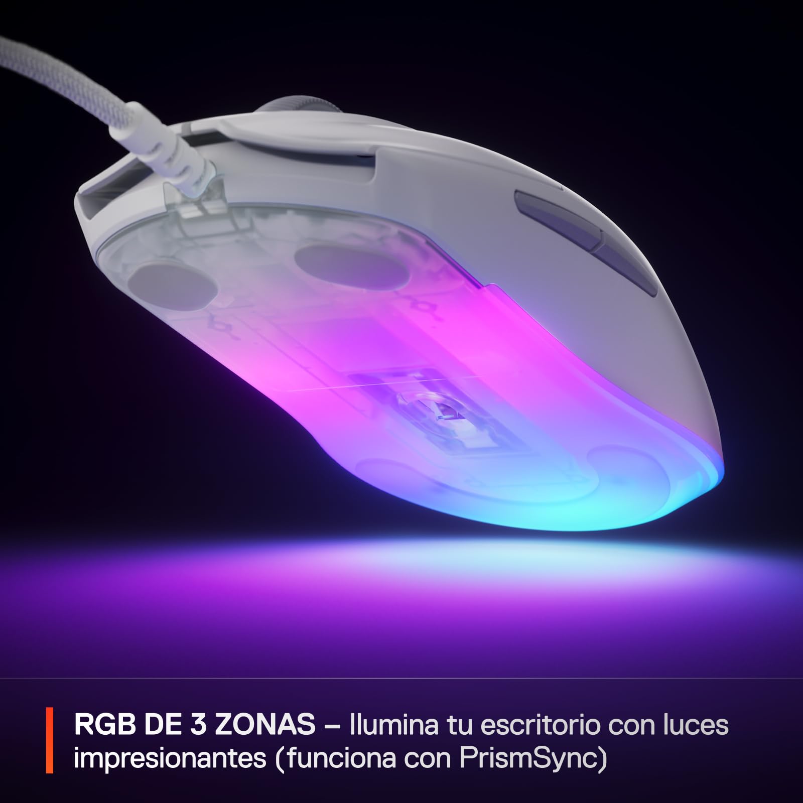 SteelSeries Mouse da gioco Rival 3 Gen 2 - Sensore ottico TrueMove Core da 8500 DPI - Durata 60 milioni di clic - Bassa latenza - 77g Leggero - Piedi 100% PTFE - RGB - Bianco