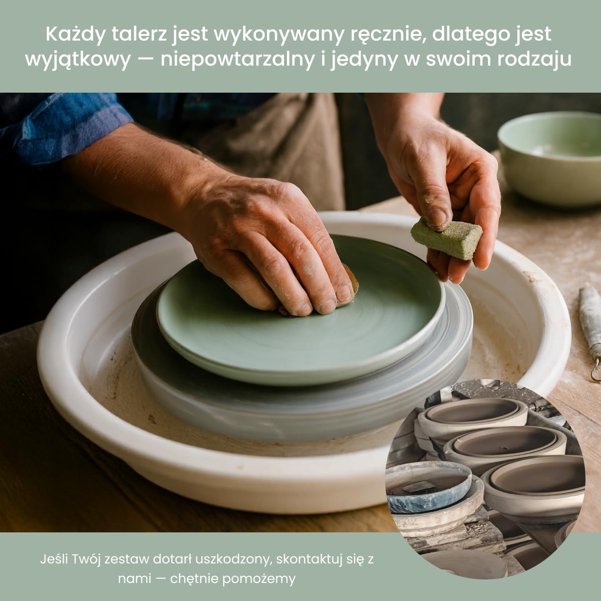 18-częściowy zestaw naczyń z kamionki porcelanowej – masywniejsze i bardziej odporne na zarysowania niż talerze i miski z kamionki, w kolorze miętowej zieleni, błyszczące | zielone naczynia stołowe po