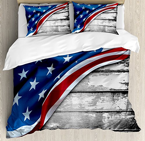🛒 Flash Sale Ambesonne American Flag Duvet Cover Set, Close up Design Flag Over Antique Rustic Rippled Board Federal Country Art, Decorative 3 Piece Bedding Set with 2 Pillow Shams, Queen Size, Grey Navy Top Rated Ambesonne American Flag Duvet Cover Set, Close up Design Flag Over Antique Rustic Rippled Board Federal Country Art, Decorative 3 Piece Bedding Set with 2 Pillow Shams, Queen Size, Grey Navy
