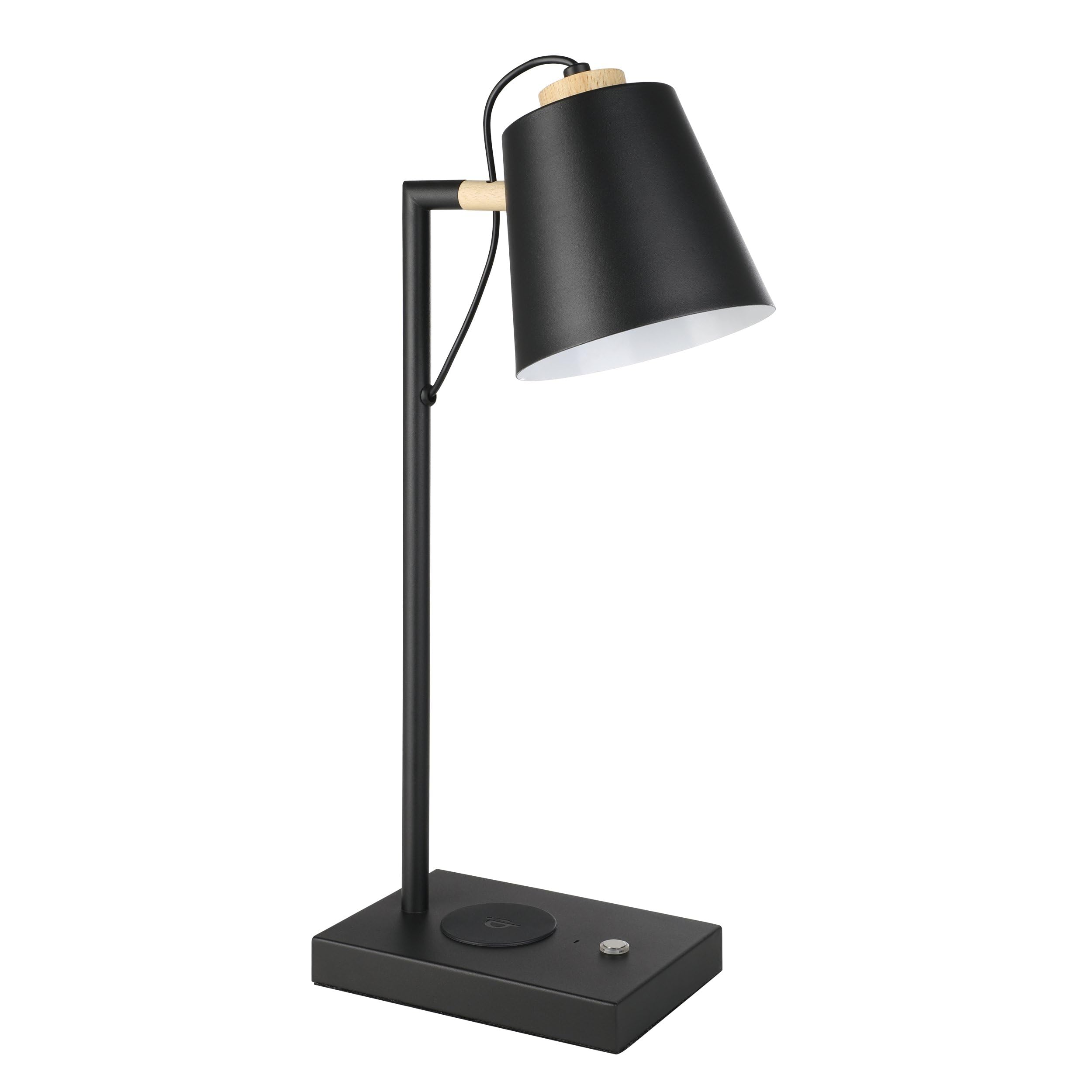 EGLO LED Tischlampe Lacey, Nachttischlampe mit QI-Ladefunktion | Tischleuchte Touch dimmbar aus Holz in Natur, Metall in Schwarz und Creme, Schlafzimmer Tisch Lampe, warmweiß