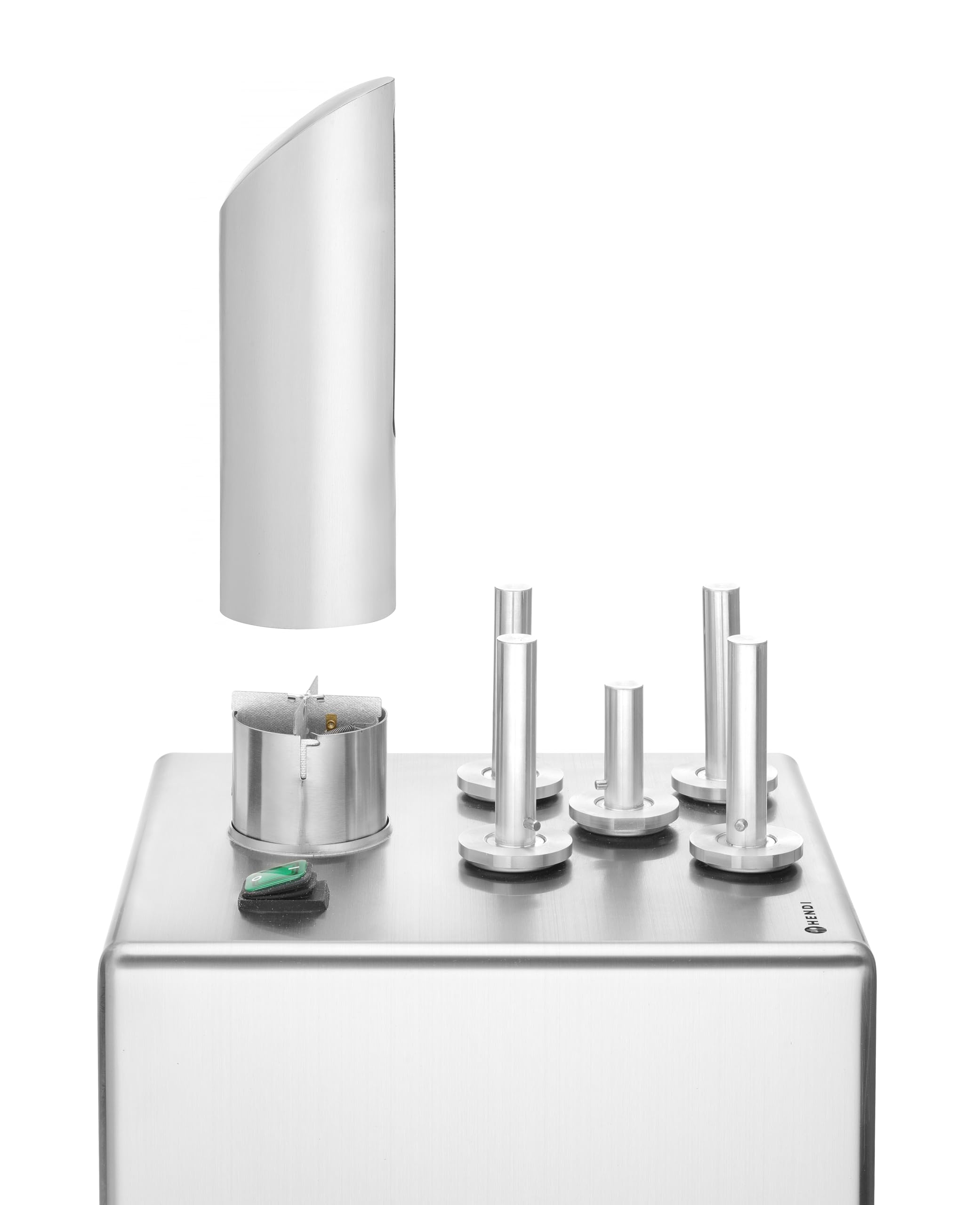 HENDI Lucidatrice per bicchieri in vetro, macchina professionale con 5 spazzole rimovibili per la lucidatura e l'asciugatura di bicchieri in vetro, 220-240V, 50/60Hz, 1350W, 330x305x(H)504mm, inox
