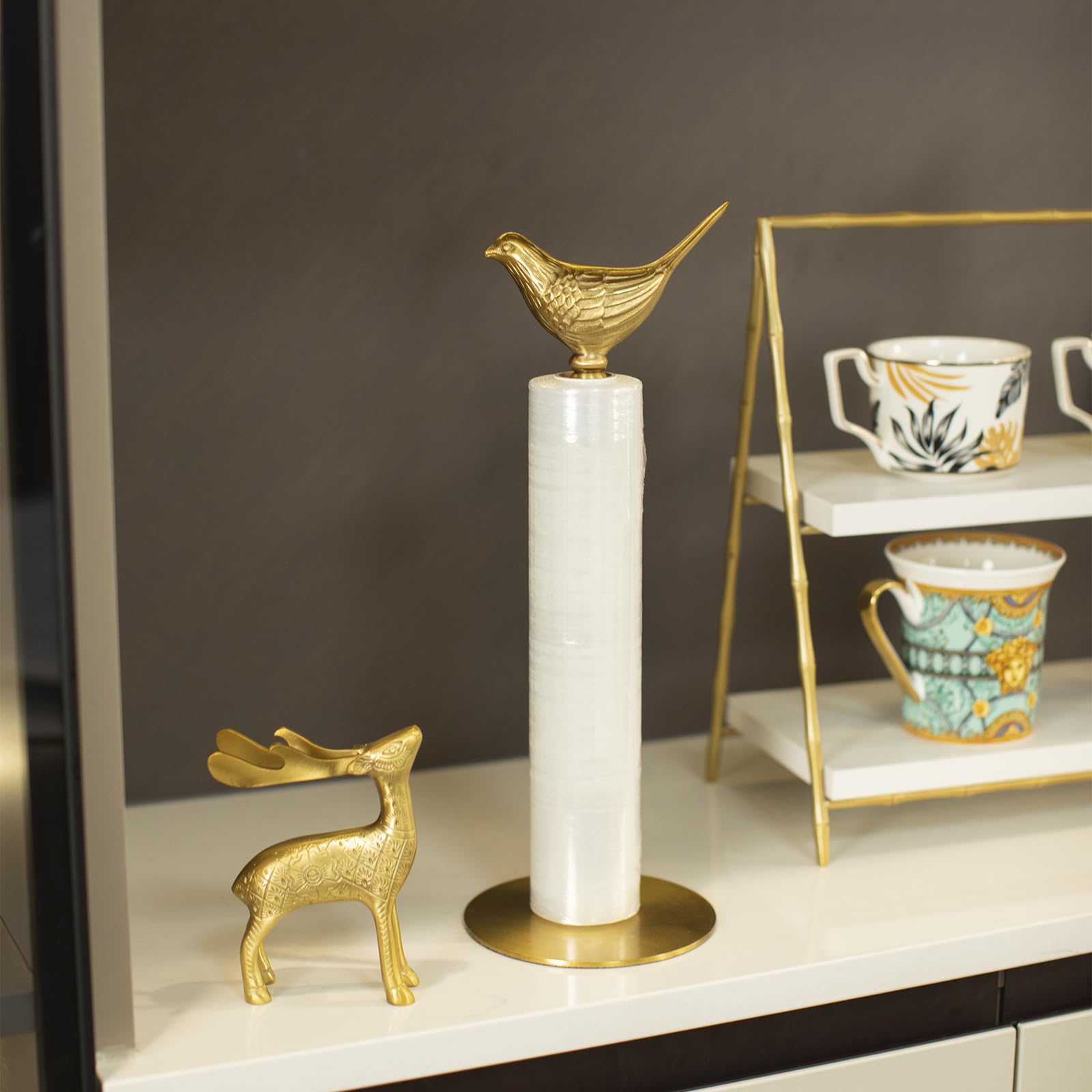 Lujoso soporte de toalla de papel dorado para encimera, soporte de toalla de papel de latón para cocina, decoración única de pájaros dorados, resistente, duradero y elegante decoración del hogar para 2