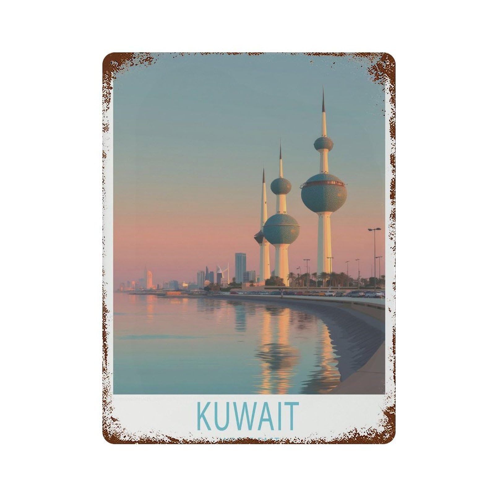 Kuwait Travel Towers Skyline, Middle East Coastal Wall Decor Art Metal Tin Poster Modern Home Decor Art Home Bar Shop Decorations Vintage Sign 40x30cm