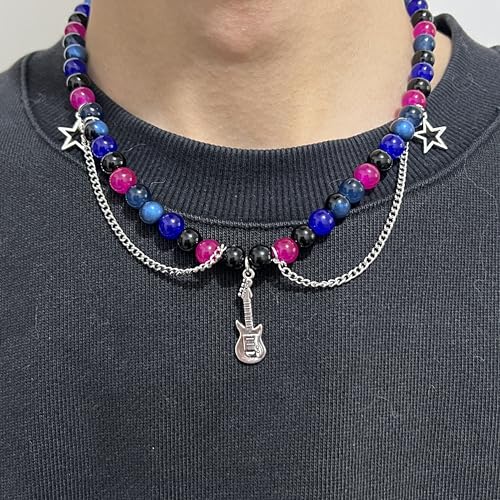 TV Girl Cosplay Choker Necklace for Women Guitar Natural Stone Red blue Bead Chokers Hip Hop Rockstar Fashion TV Girl merch Jewelry Gifts3