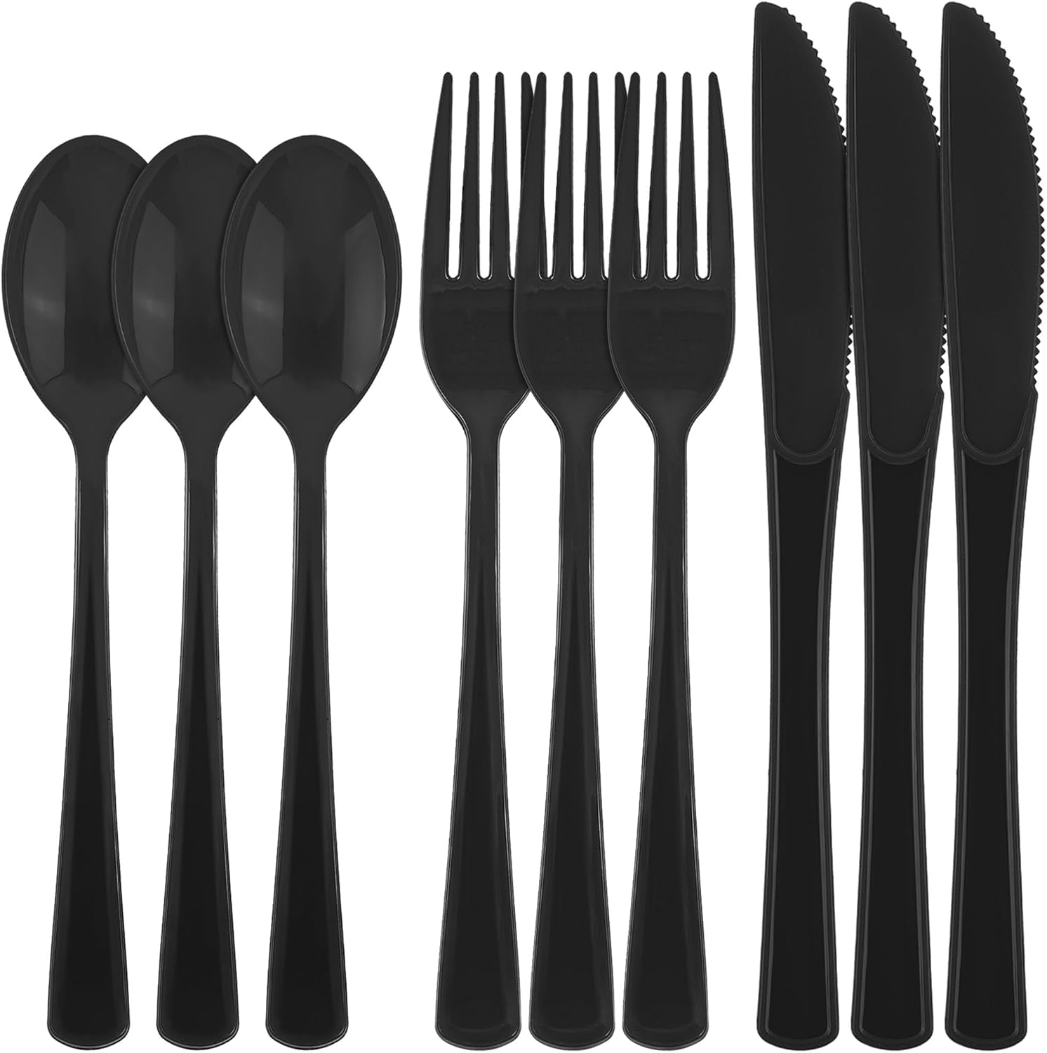 Set di posate di lusso da 150 pezzi, 5 g, riutilizzabili, lavabili in lavastoviglie, 50 forchette, 50 coltelli, 50 cucchiai, colore nero/bianco/trasparente (nero)