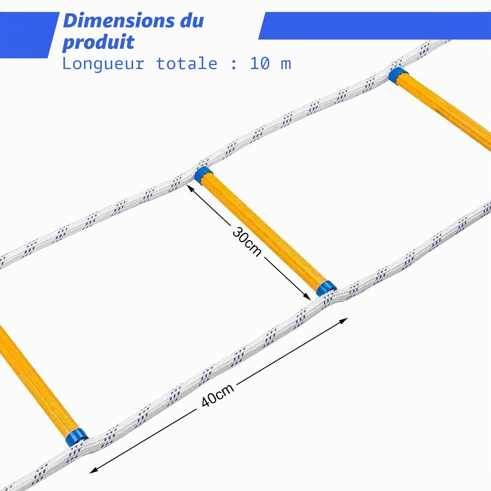 Echelles de Corde de sécurité, échelles de Secours, échelles d'incendie d'urgence, échelle Pliante Portable, echelle de Toit avec Crochet, pour fenêtre Balcon Balustrade Adultes (10m)