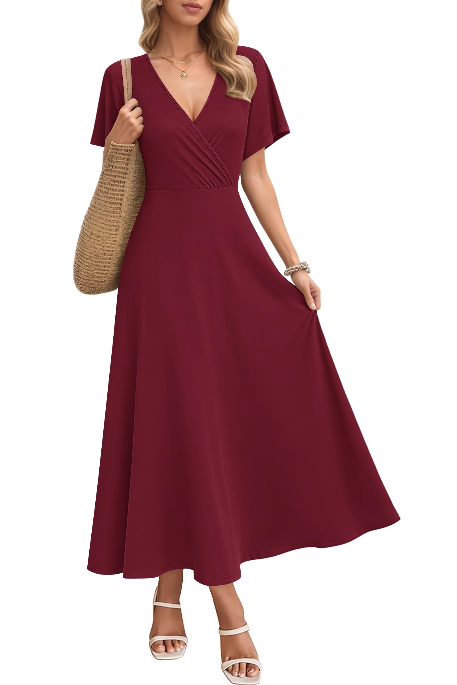 AUSELILY Maxikleider Damen Sommer Kleid Lässig Hohe Taille Lockere Passform Mit Taschen