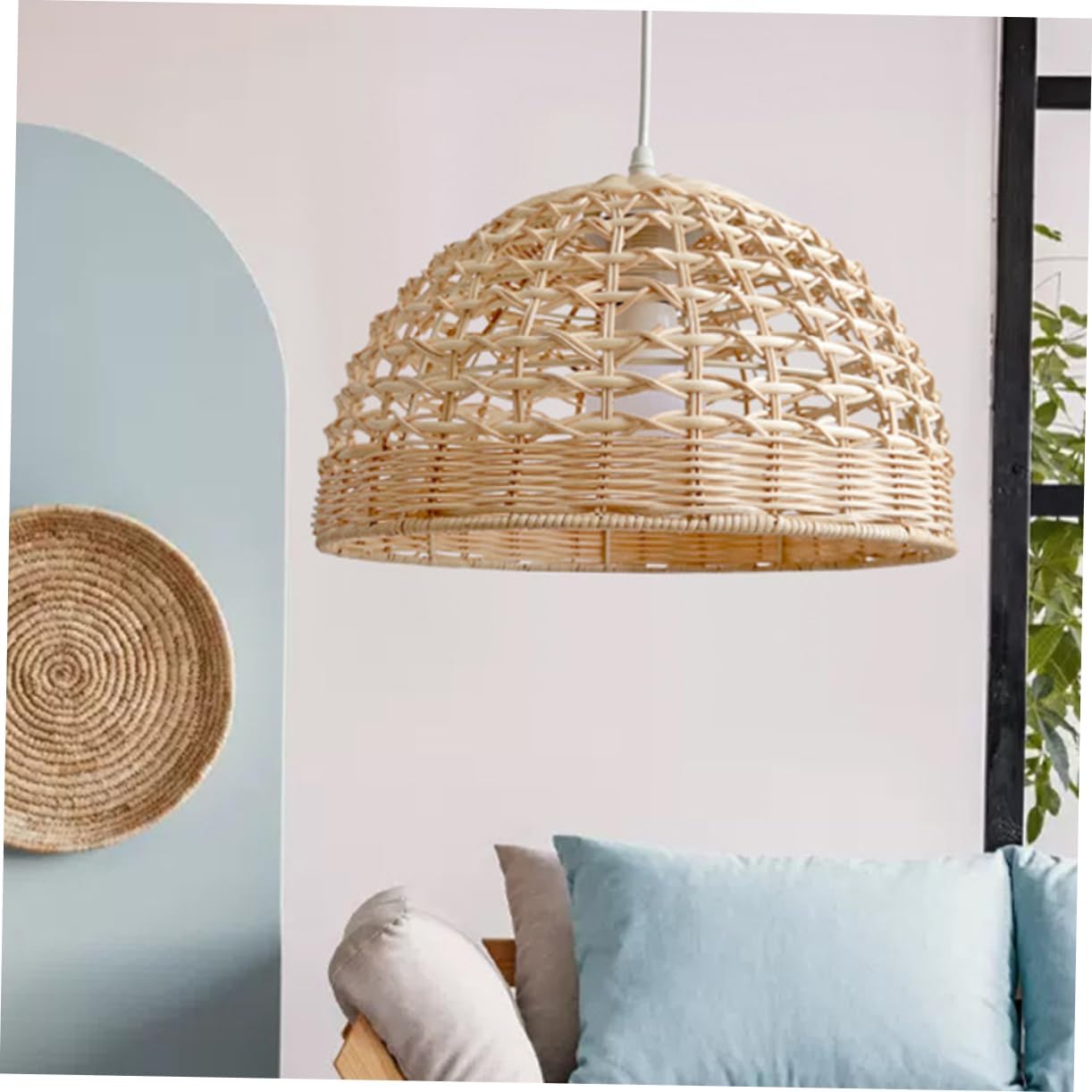 DOITOOL Rustic Woven Pendant Lamp Shade Handcrafted Rattan Chandelier Lampshade for Living Decor