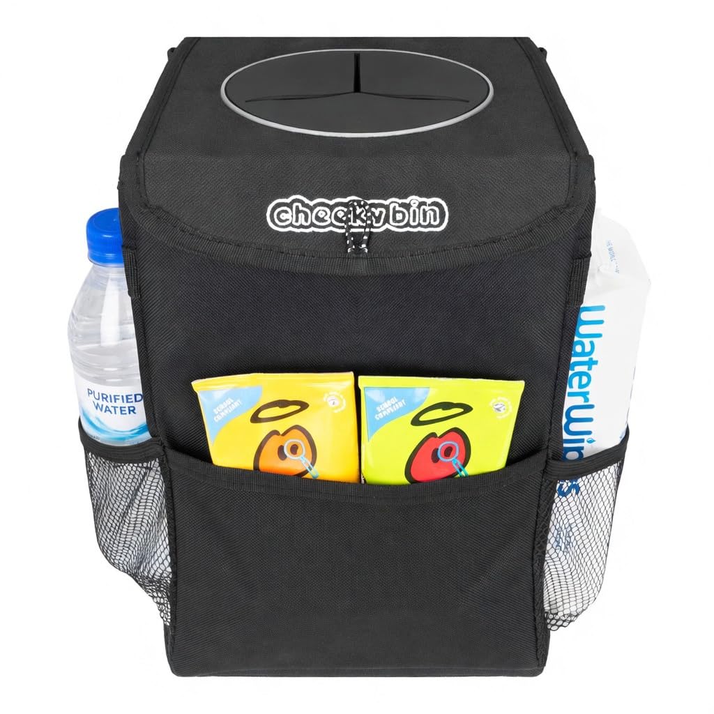 CheekyBoo CheekyBin Car Bin - 13 Litre Leakproof Car Rubbish Bin for Kids and Families, Fits Cars and Vans, Collapsible, Wipe-Clean PEVA Lining, Back Seat or Boot