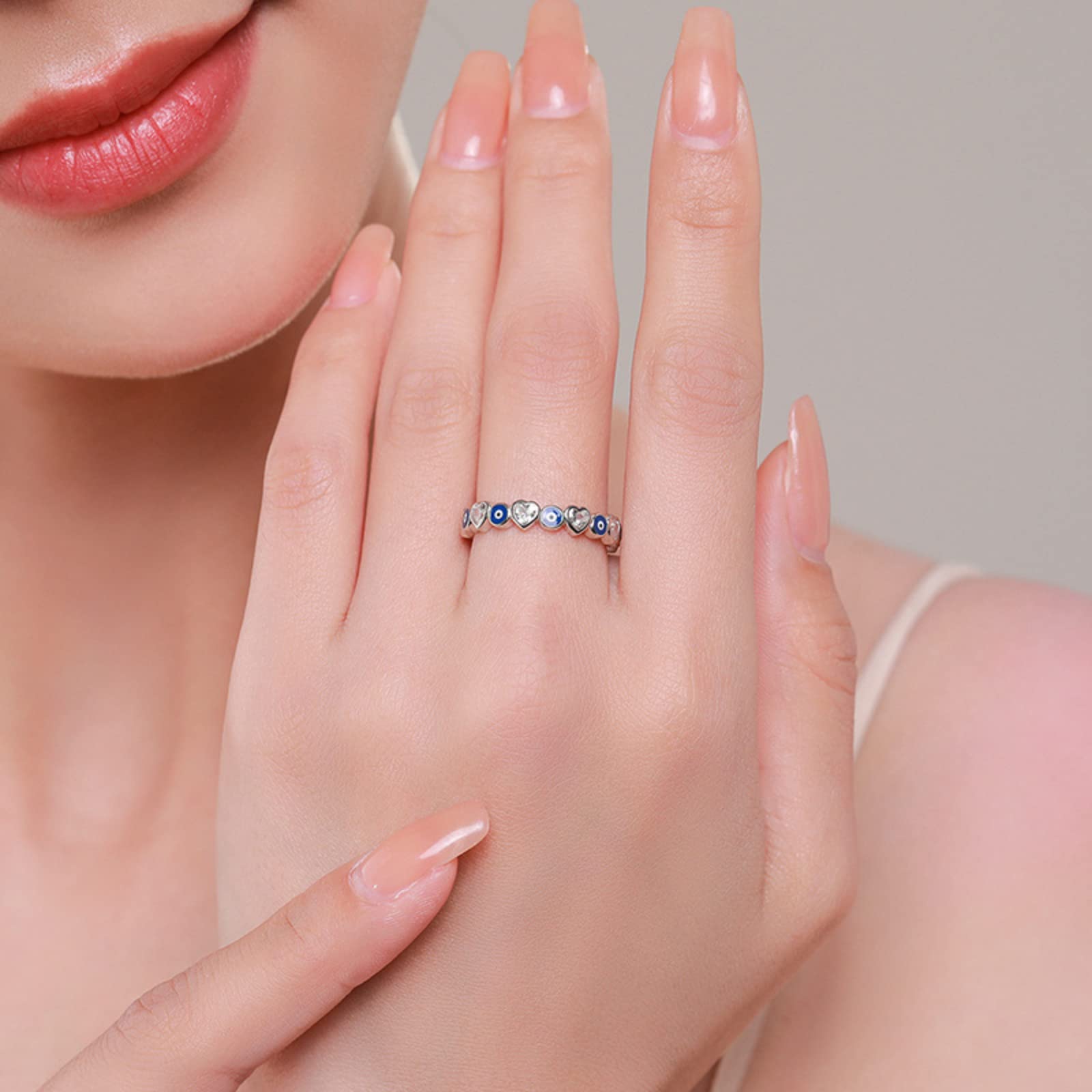 Anello da donna in argento Sterling 925 con occhio di malocchio turco delicato anello contro il malocchio blu anelli di promessa gioielli fortunati anello cuore CZ anello dichiarazione anello