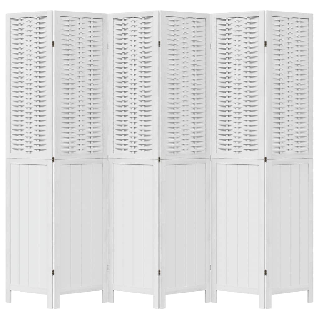 vidaXL Biombo Separador de 6 Paneles Madera Maciza Paulownia Blanco