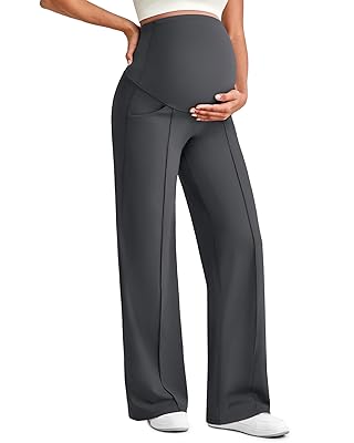 G4Free Maternity Pants Over The Belly Yoga Dress Work Pregnancy Pants Stretchy Lounge Wide Leg Trousers with Pockets