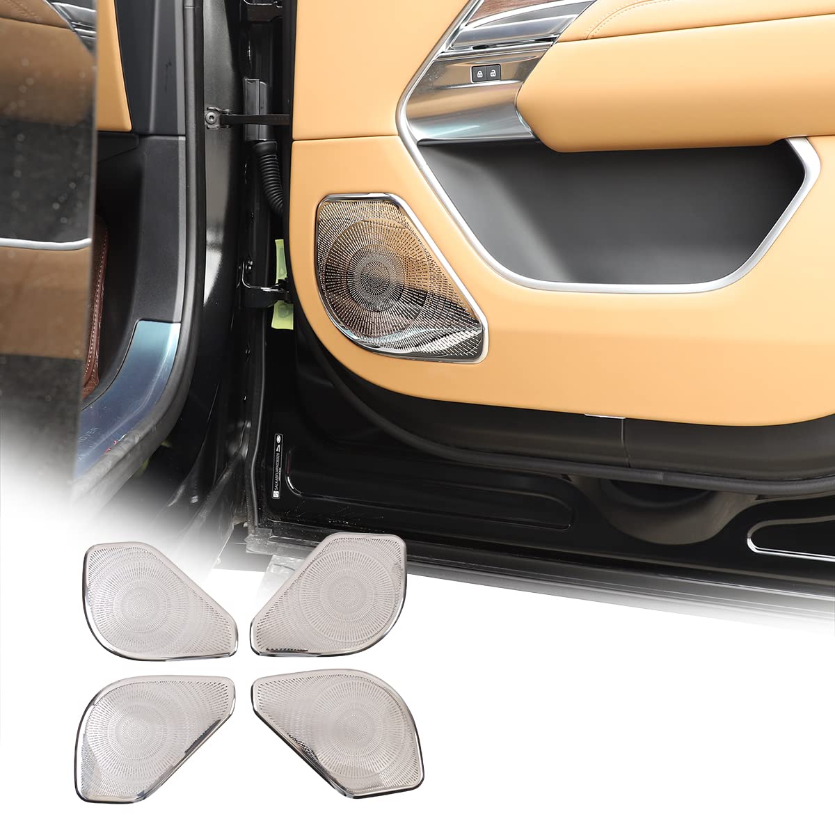 Inner Door Speaker Protector Cover Trim Compatible with Land Rover Range Rover Sport 2023 2024, 4PCS Stainless Steel Audio Panel Trim Cover Kit Decoration Interior Accessories (Bright)