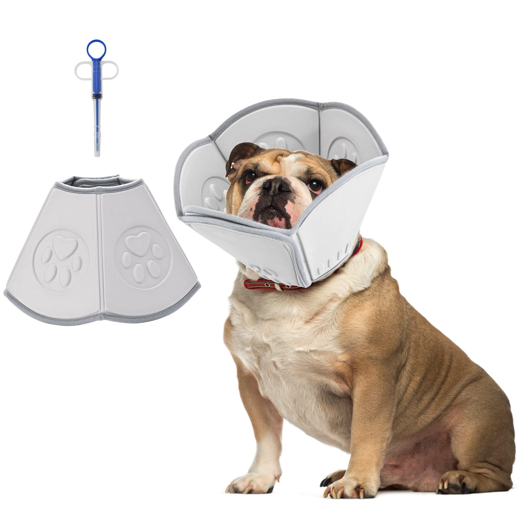Pawsclaws Dog Recovery Collar Adjustable, Foldable Elizabethan Collar, Surgery Quicker Healing Pet Neck Cone, Dog Cat Soft Protective Cone Grey L