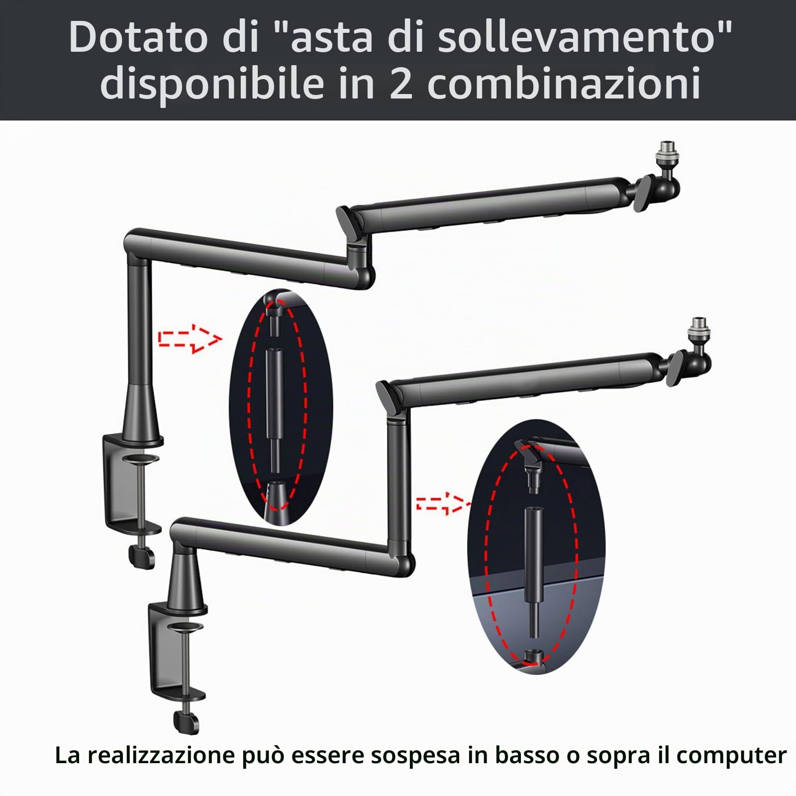 Braccio del microfono, Supporto per Micro a Basso Profilo per Podcasting e streaming, Completamente Regolabile a 360°, per Blue Yeti, Snowball iCE, HyperX QuadCast,SoloCast,Elgato Wave