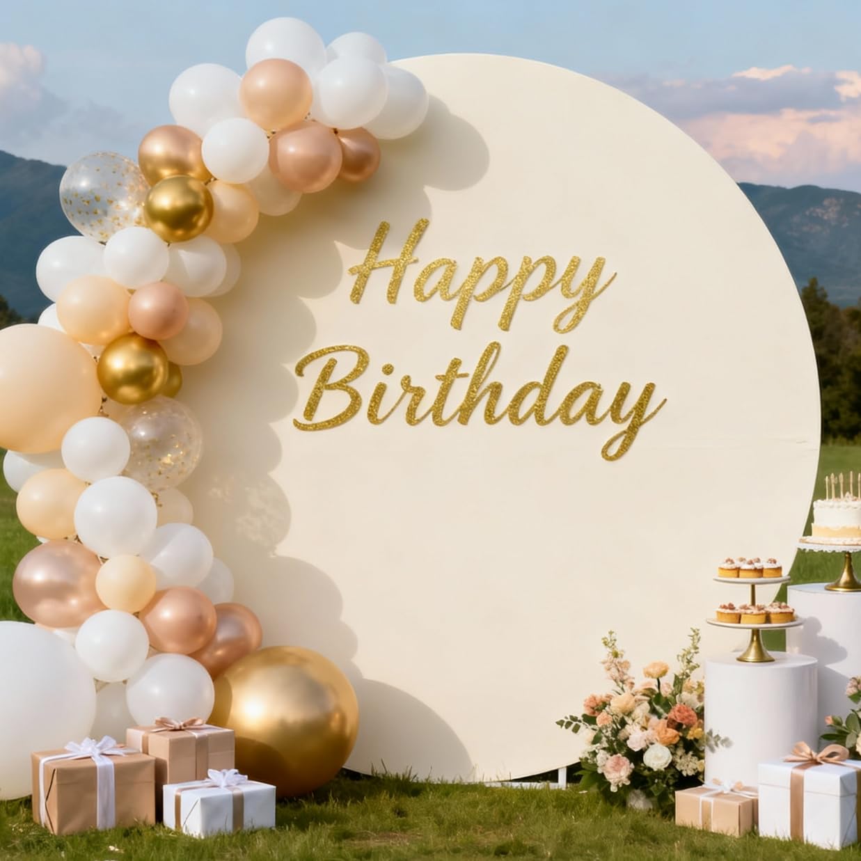 Socomi Round Arch Cover Spandex Fitted Arch Stand Covers Round Balloon Top Chiara for Wedding Birthday Party Baby Shower Ceremony Decoration Beige