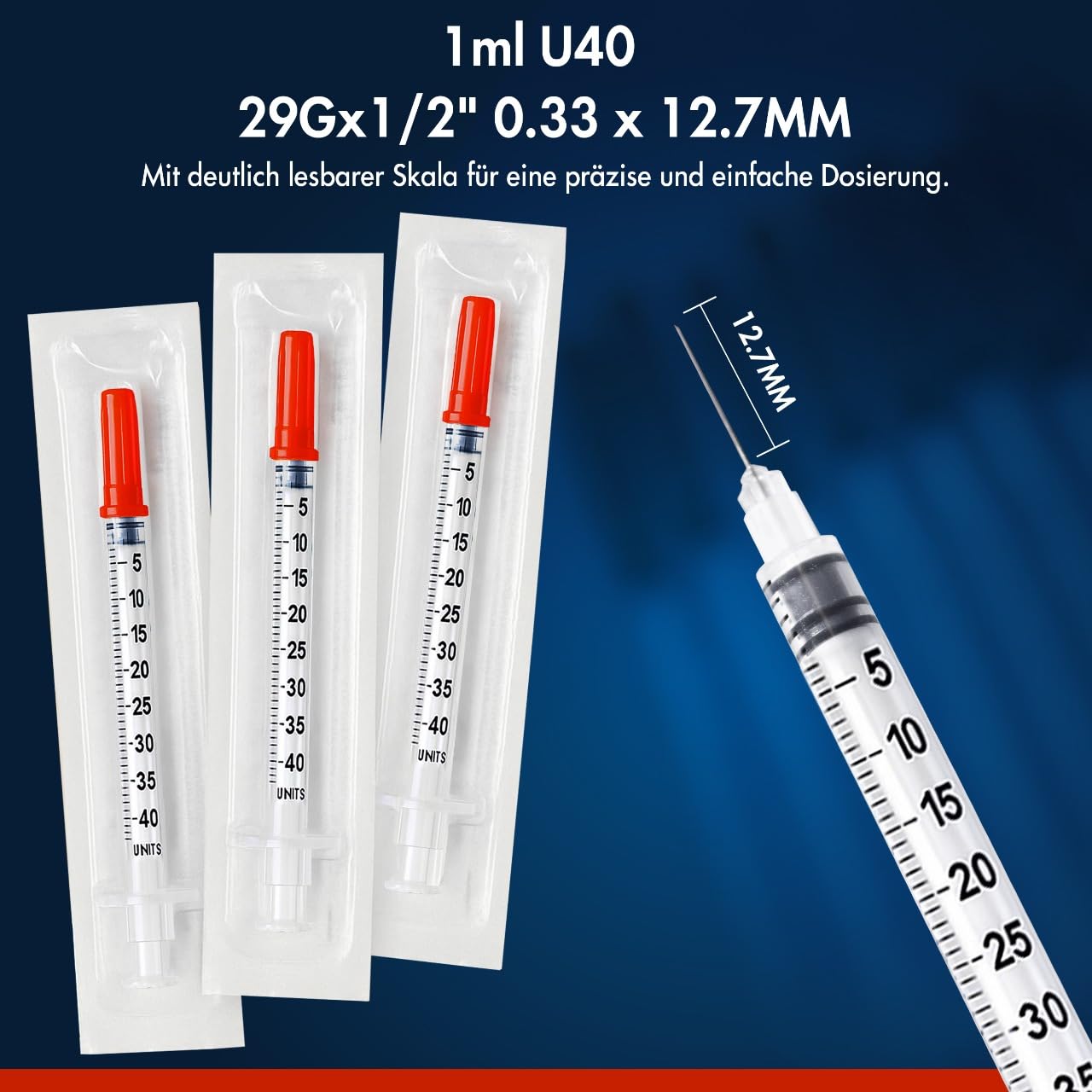 100 Stück 1ml U40 Plastiktube 29Gx1/2 (0,33 x 12,7mm) Mehrzweck-Messwerkzeuge, Einzeln verpackt