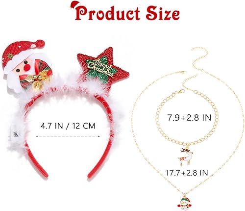 Miniatura 4 de Diademas de Navidad iluminadas, diadema roja de Papá Noel, Xmax, accesorios para el cabello para mujeres y niñas (3 en 1)