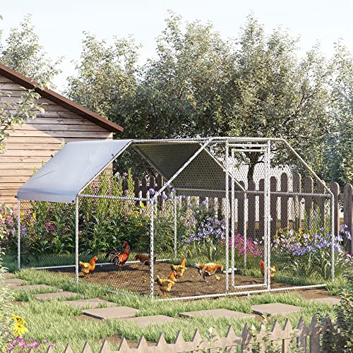 PawHut 12' Metal Chicken Coop Run with Roof, Walk-in Chicken Coop Fence, Chicken House Chicken Cage Outdoor Chicken Pen… - Image 3