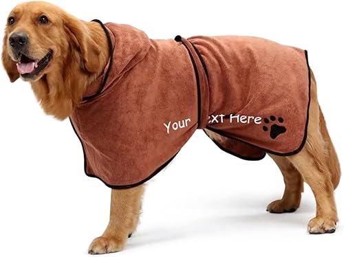 Toalla de baño personalizada para perro con nombre y pata, batas de microfibra súper absorbente para después del baño, bata de baño para perros XS -