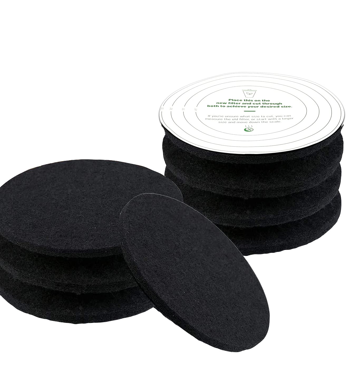 FIAHNGEzebesta Compost Bin Charcoal Filters Round Indoor Kitchen Compost Bucket Activated Charcoal Filters Replacements Sheets Universal Size with Sizing Template to 7.25" ( Pack of 8)