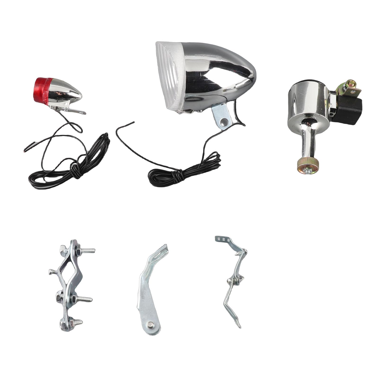 Ensemble de feux de vélo rétro, kit de feux arrière LED vintage avec générateur de 6 V – 3 W pour modification à faire soi-même, feux avant et arrière auto-alimentés pour la sécurité nocturne