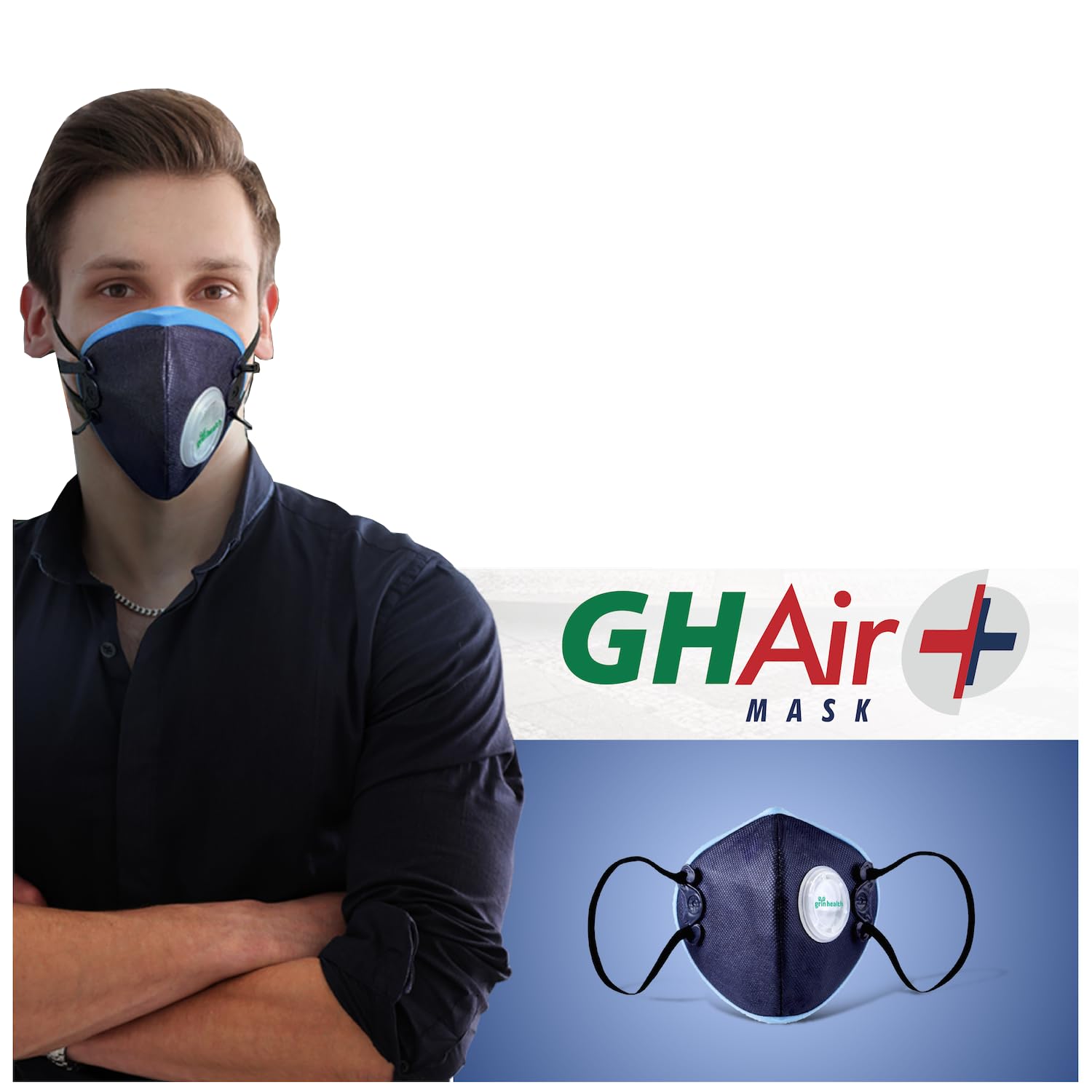 Grin Health N99 Anti Pollution Mask with Air Valve, Activated Carbon, Safty HEPA, Reusable & Washable, Durable (GHAir+, Blue, With Valve, Pack of 1, Fits-All) for Unisex 4