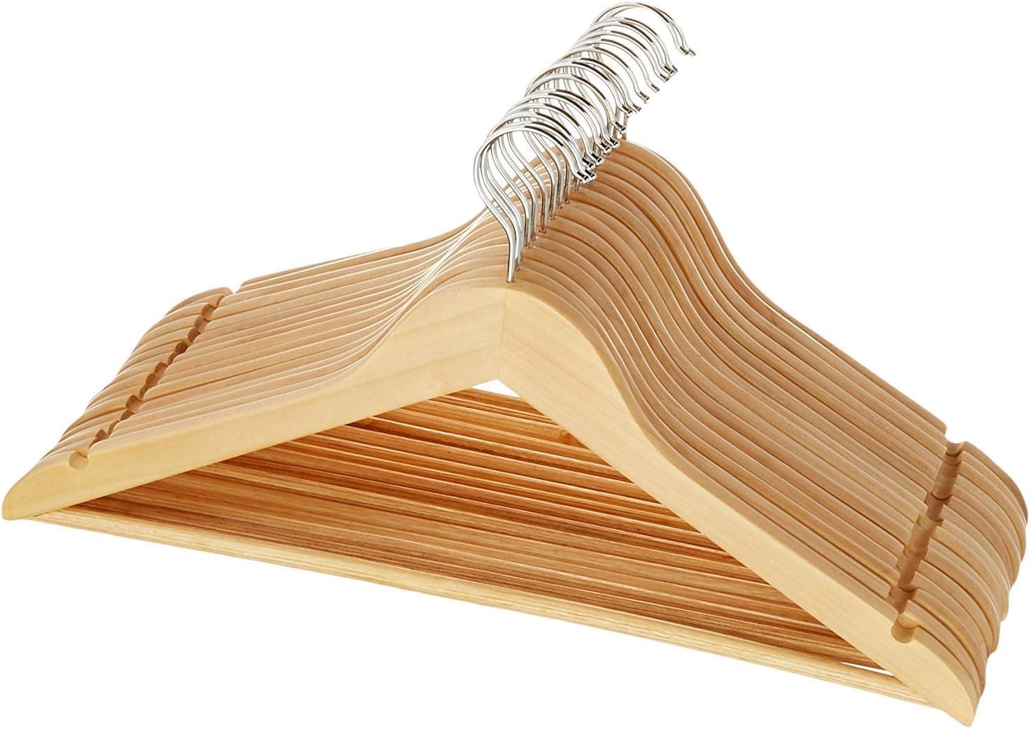 Strong Wooden Coat Hangers with 360 Degree Rotatory Hook & Round Trouser Bar & Shoulder Notches - Durable Wardrobe Space Saver - Suitable for Coat, Jacket, Suit, Jumper