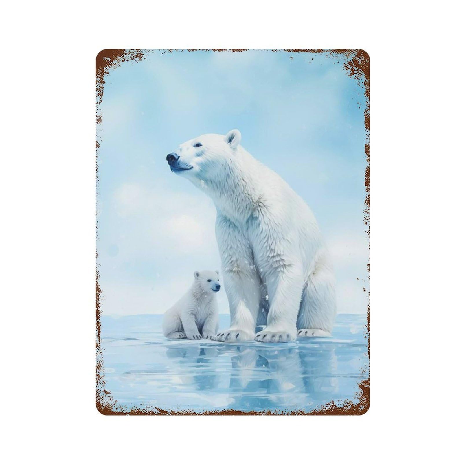 Polar Bear with Cub Vintage Metal Tin Sign 15.7"x11.8", Decorative Metal Wall Art for Garage, Pub Or Kitchen