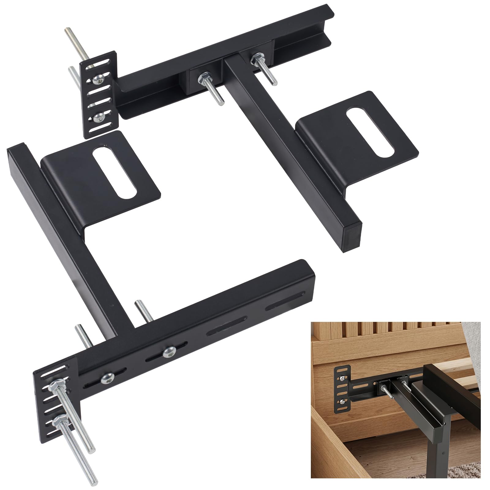 Photo 1 of 2 Pack Adjustable Headboard Brackets for Bed Base, Metal Headboard Brackets kit for Bed Frame, Black Footboard Extension Kit (Check Dimensions Before Order)