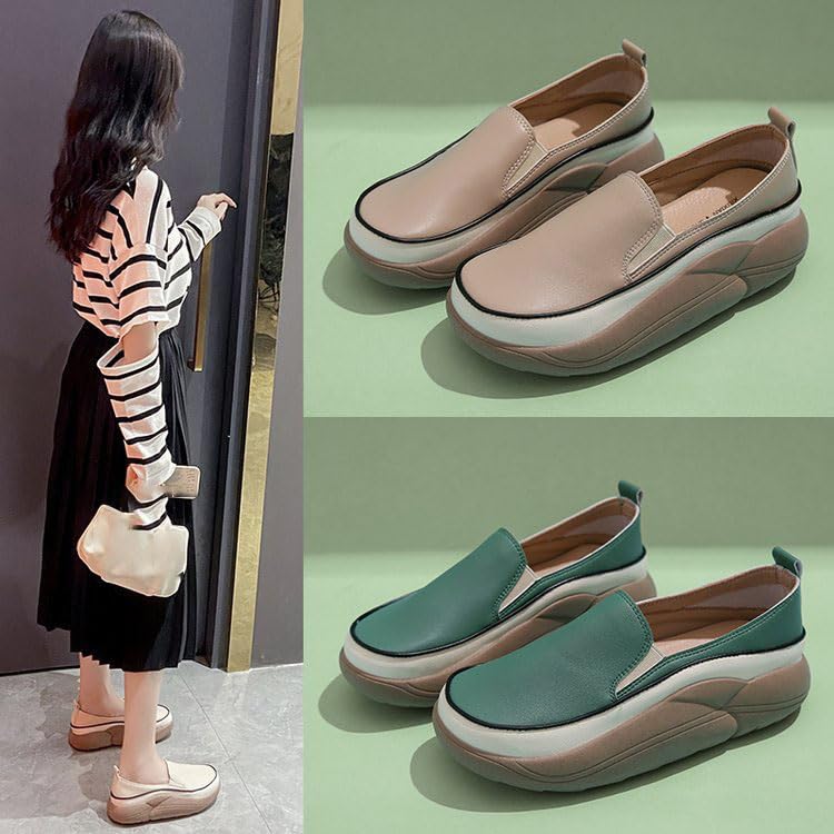 Women Fashion Platform Loafers, Super Soft Flats Leather Casual Shoes Non-Slip Thick Sole Slip-On Walking Sneakers4