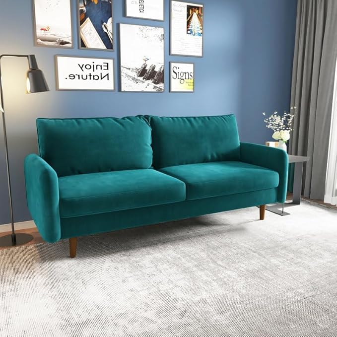 Image of Morrone Velvet Loveseat 3-Seater Sofa, Modern Upholstered Couch for Living Room, Bedroom and Office, Plush Cushion Accent Seating Furniture (Teal, 3 Seater)