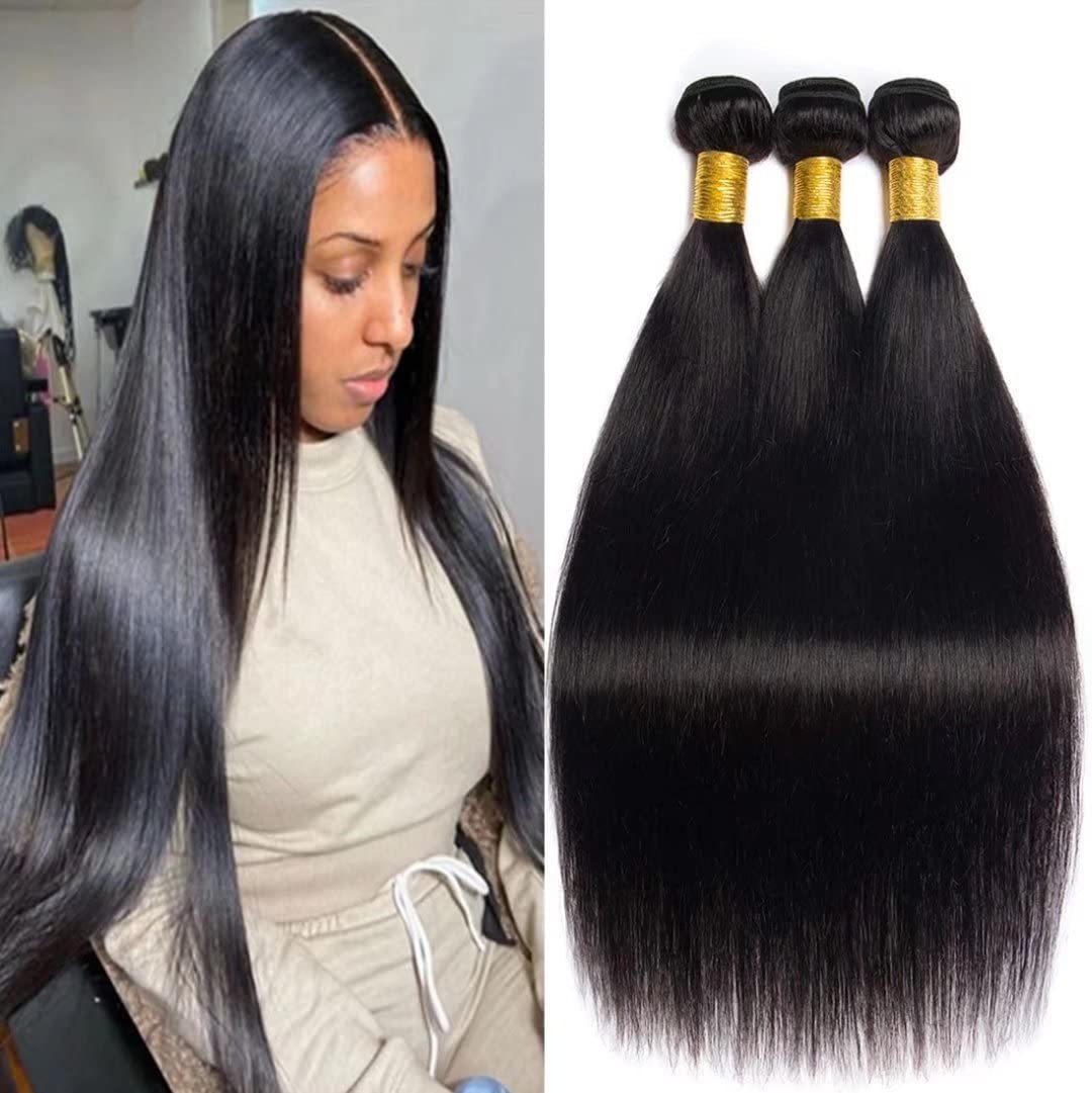 Bele Virgin Straight Human Hair Bundles 100% Unprocessed Brazilian Silky Straight Hair 3 Bundles 10A Grade Straight Human Hair Weave Extensions Natural Color (18 20 22) inches