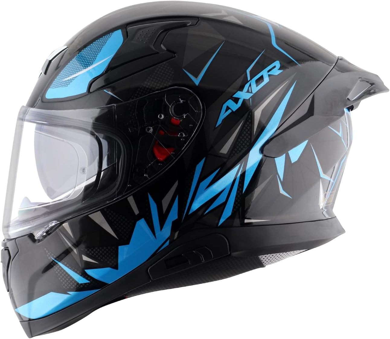 Axor Apex Hunter ISI ECE DOT Certified Full Face Dual Visor Helmet for Men and Women with Pinlock Fitted Outer Clear Visor and Inner Smoke Sun Visor Black Neon Blue Helmet-M