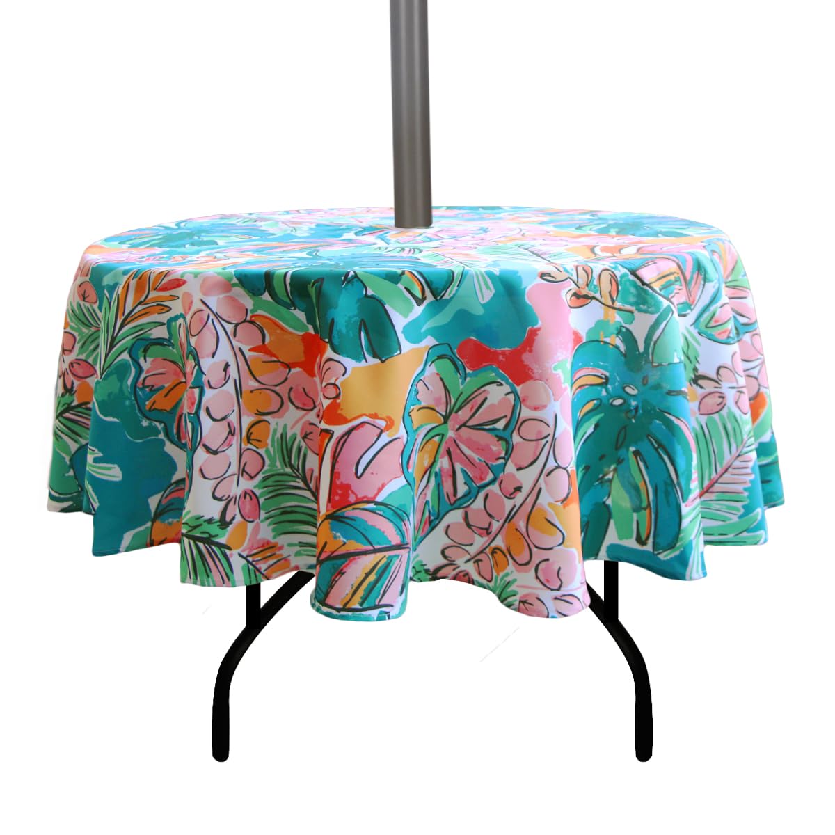 EHouseHome - 70 Inch Round Outdoor Tablecloth with Umbrella Hole and Zipper, Waterproof Tablecloths with Zipper, Table Covers for Spring and Summer for Circular Patio Table