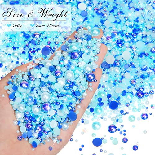Inbagi 24000 Pcs Mix Resin Rhinestones Half Round Pearls 400G Mixed Size 3-10Mm Ab Color For Crafts Flatback Half Pearl Resin Rhinestone For Diy Craft Nail Art Shoes Clothes Scrapbooking Mugs (Blue) #TOP1