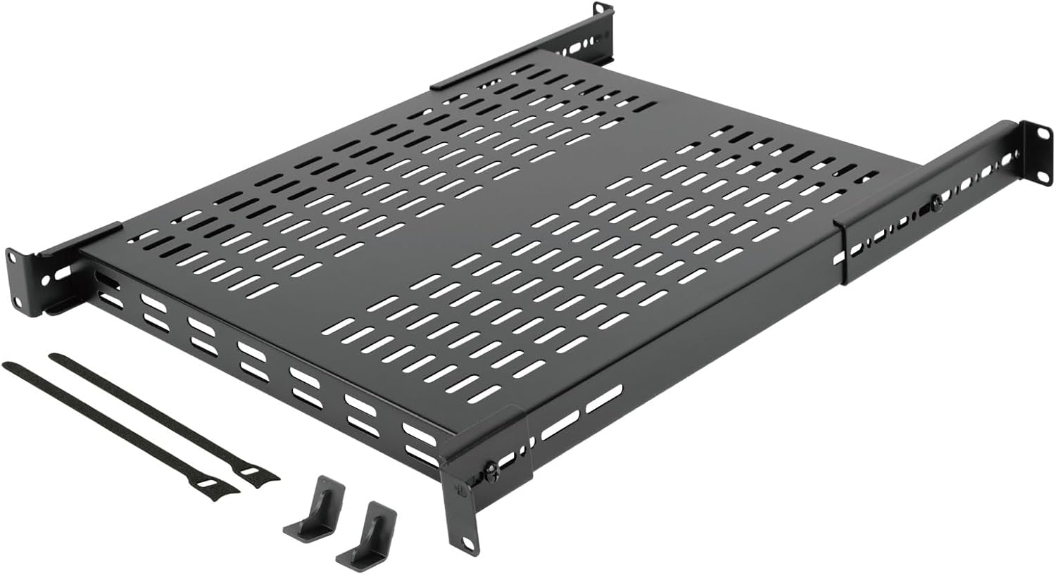 Tecmojo 1U 4-Post Vented Server Rack Mount Shelf,21.7in Deep with Adjustable Depth 13.5-31.8 Inch,Supports to 242 lbs,Universal Tray for 19 Inch AV/Network Equipment Rack,Black