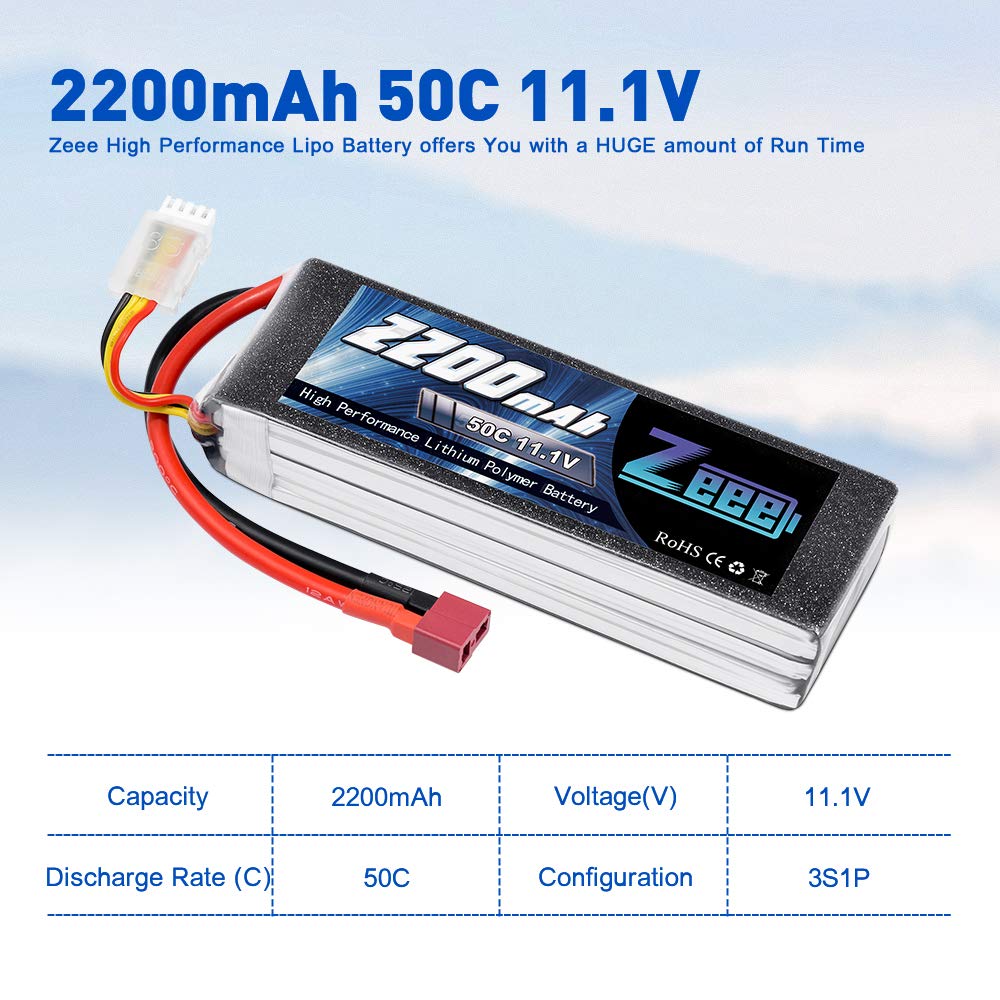 Zeee 3S Lipo Akumulator 11.1V 50C 2200mAh RC Akumulator ze złączem Deans T dla RC Car Truck Samolot Helikopter Boat RC Hobby (2 paczki)