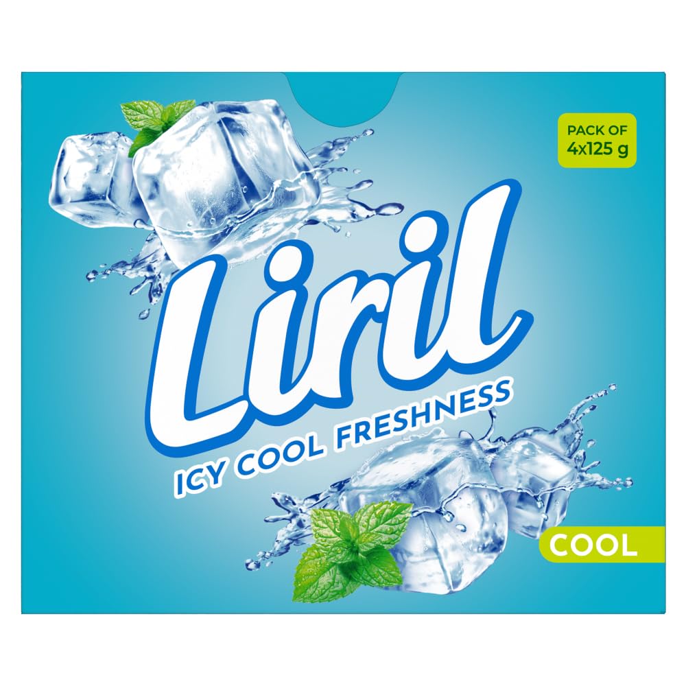 Liril Cool Bathing Bar | Feel the Burst of Icy Cool Freshness | Pack of 4 (4x 125g)