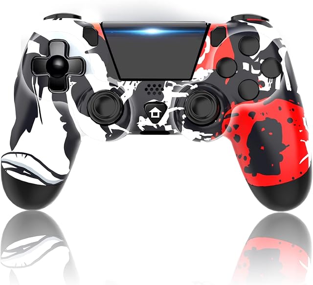 YUYIU Upgraded Wireless Controller for Ps4 Remote Plays-tation 4/Slim/Pro/PC, Gaming Controllers with Dual Vibration Shock Speaker, Camo Red with Headphone Jack Touch Pad Six Axis Motion Control (Flame white)