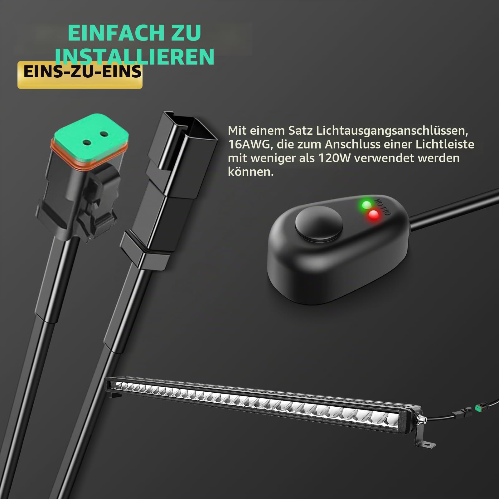 RIGIDON 33 Zoll 84cm 90W 9000lm außen led lichtleiste mit 12v kabelbaum kit | alu lightbar, 6000K weiß, wasserdichte, offroad beleuchtung, arbeitsscheinwerfer, für auto ATV KFZ LKW 4x4 fahrzeuge traktor
