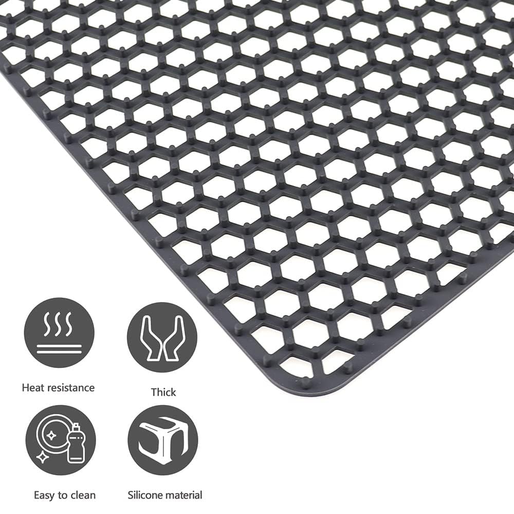 Tappetino per Lavello in Silicone 34,5 cm x 34,5 cm Tappetini per lavello da Cucina con Foro di Scarico Protezione Tappetino per lavello con Spazzola per la pulizia di frutta e verdura