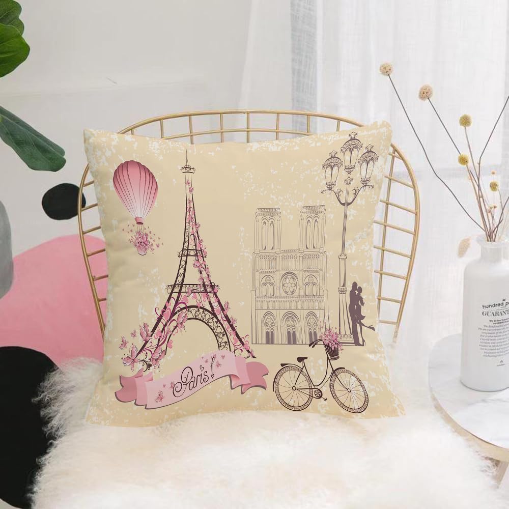 HYOSXW Cushion Cover,Throw Pillow Case Home Decorative for Living Room Bedroom Sofa Chair 16X16 Inch,Kiss,Floral Paris Symbols Landmarks Eiffel Tower Hot Air...,Pillowcase 40X40cm