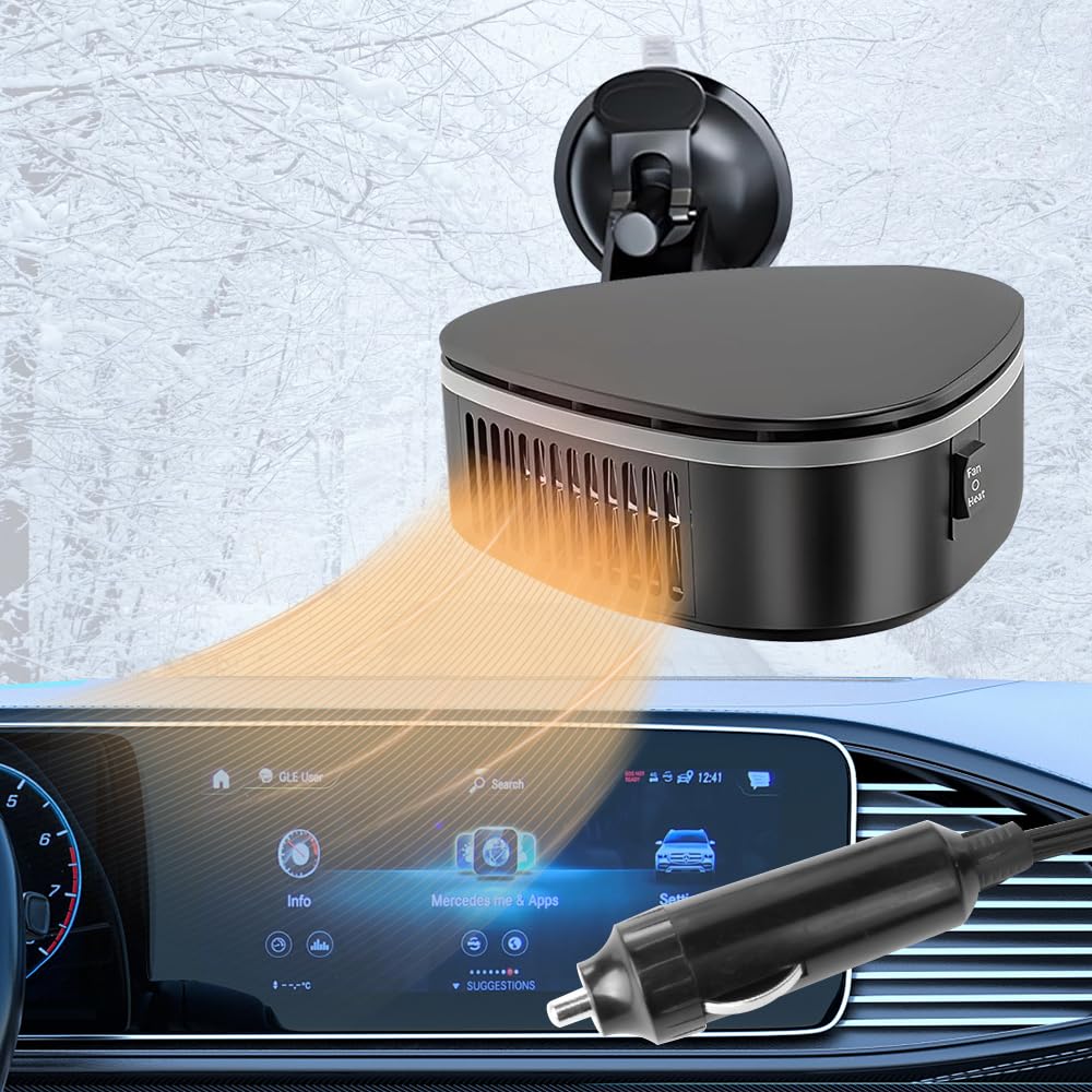 Auto Heizung, 12V/120W Heizlüfter Auto, 2 in 1 Tragbare Autoheizung Defroster, 360°Drehung Winter Auto Defroster Demister, Auto Heizlüfter mit Saugnapfhalterung, Zigarettenanzünder-Stecker