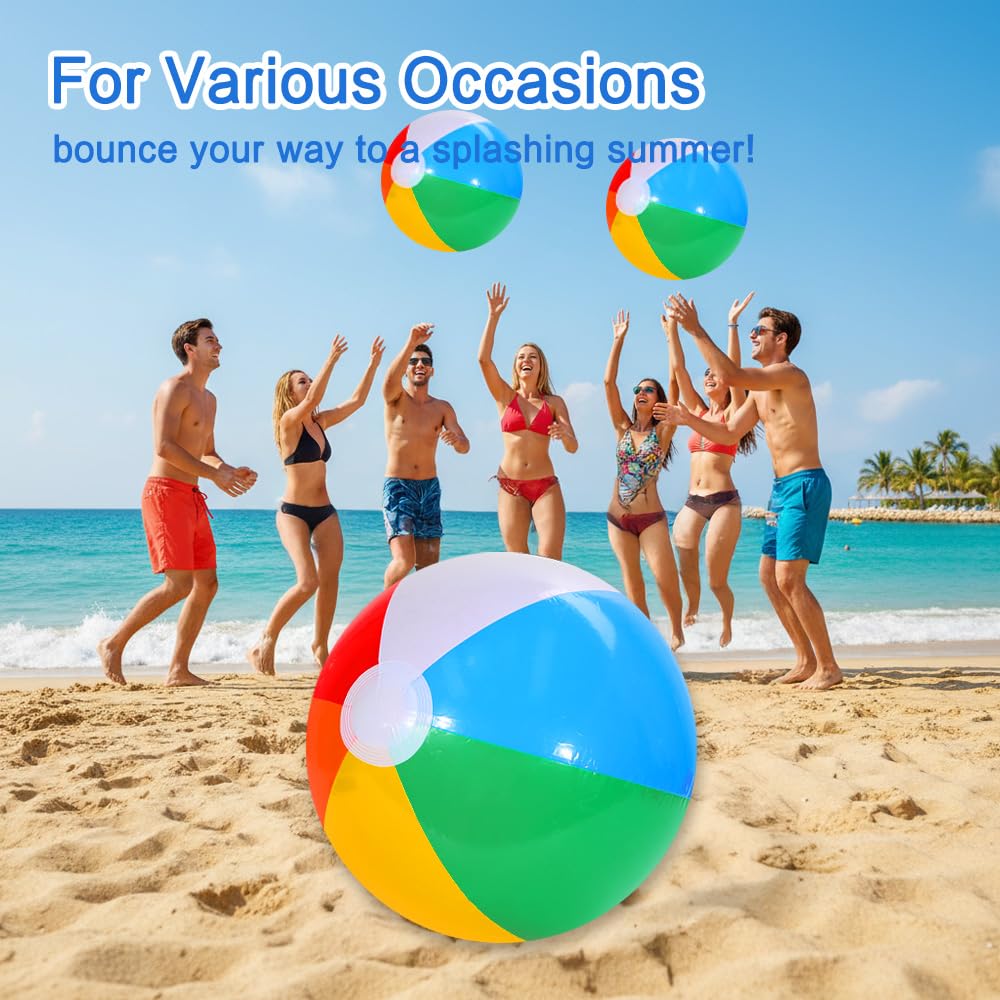 Paquete de 4 pelotas de playa, pelotas de playa inflables de 16 pulgadas, bolas de piscina de color arcoíris para natación, flotadores de piscina, pelotas de playa para fiestas de verano, juegos