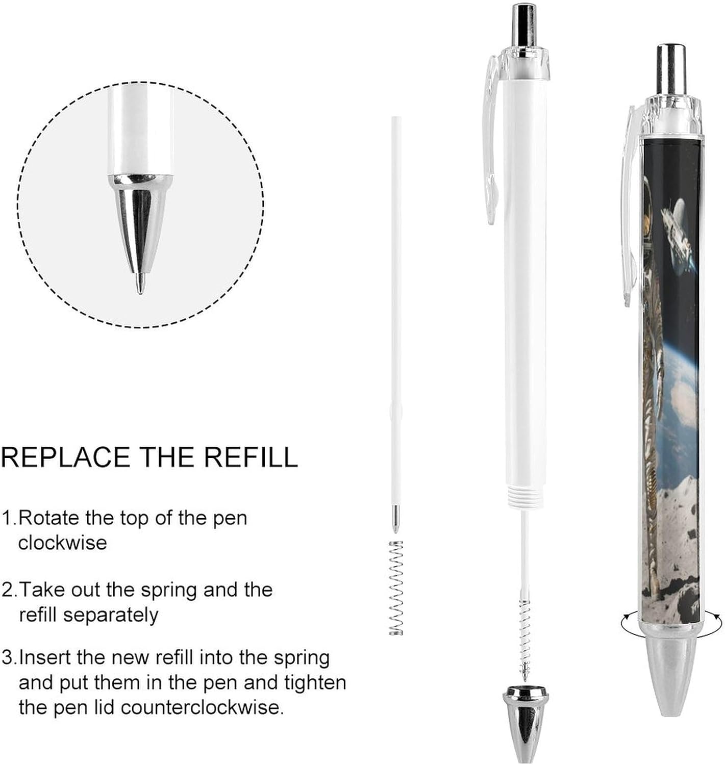 Retro Astronaut Retractable Ballpoint Pen, 0.5mm Fine Point 4 PCS image 4