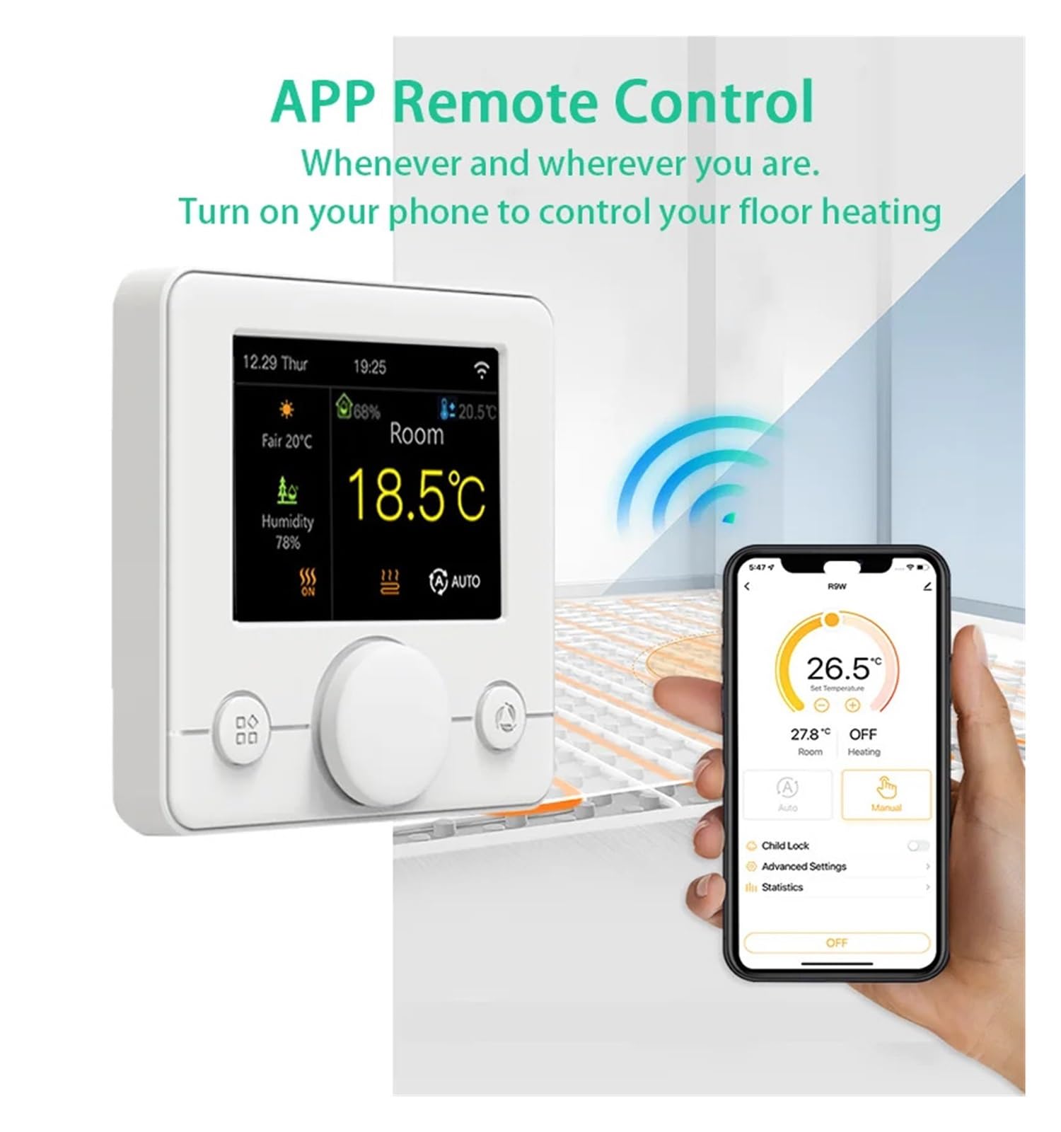 Termostato Inteligente WiFi for Agua/calefacción eléctrica por Suelo, Caldera de Gas, Controlador de Temperatura Ambiente y Humedad