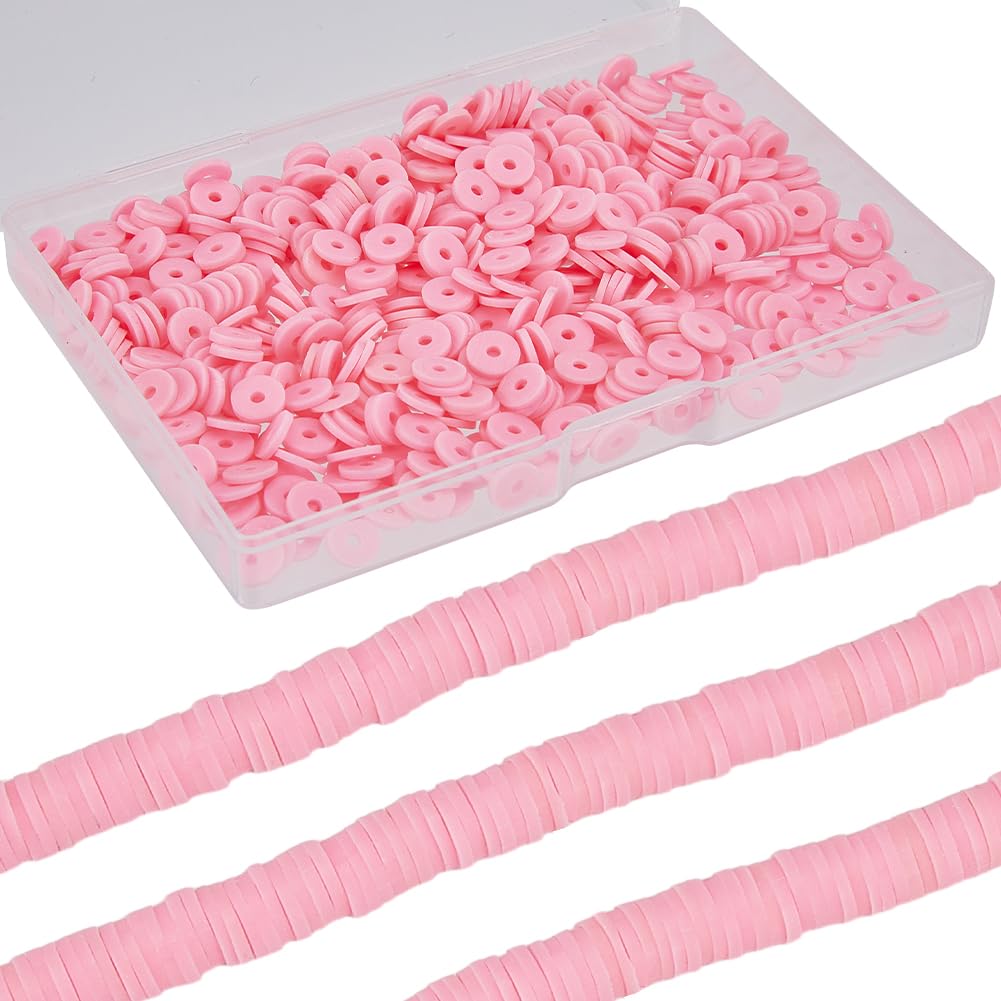 SUNNYCLUE 700 Perline Heishi Argilla Rosa 6mm – 2 Fili + Disco – Per Gioielli Fai Da Te
