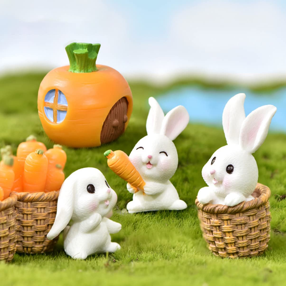 PRETYZOOM 2 Sätze Mikrolandschaftsdekoration Hasenfiguren Animal Figures Easter Bunny Gartendekoration Ostern Tischdeko Bonsai-Ornament Mikro-landschaftsschmuck Kunstharz 15 Stück * 2